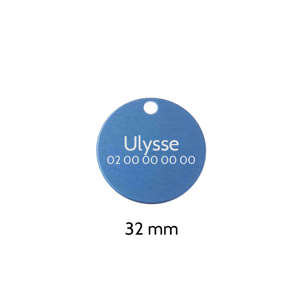 Pendentif Beliere Bleu Pour Chien Chat A Personnaliser Diametre 27 Mm Medaille A Graver Identification Chiens Et Chats