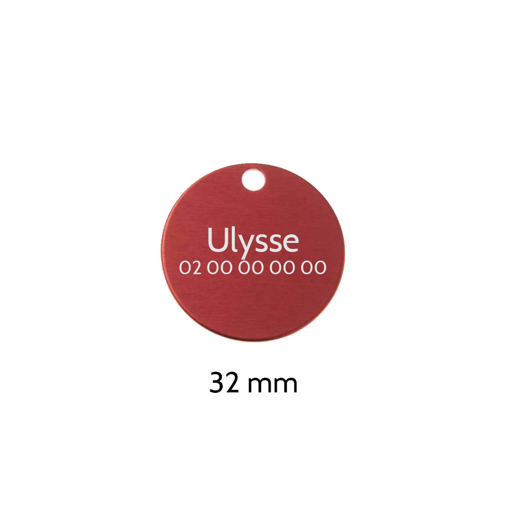 Pendentif Medaillon Rond Personnalise Par Gravure Diametre 32 Mm Medaille Rouge Ronde A Graver Pour Chien Et Chat