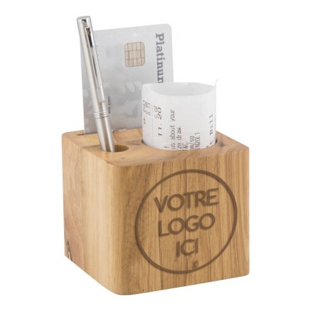 Porte-addition personnalisé par gravure laser en bois modèle Cube (stylo inclus)