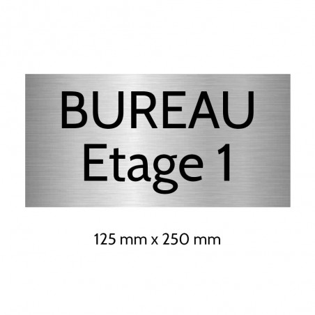 Plaque de porte gravée sur 1 à 2 lignes couleur gris argent lettres noires - Format rectangle 125 x 250 mm