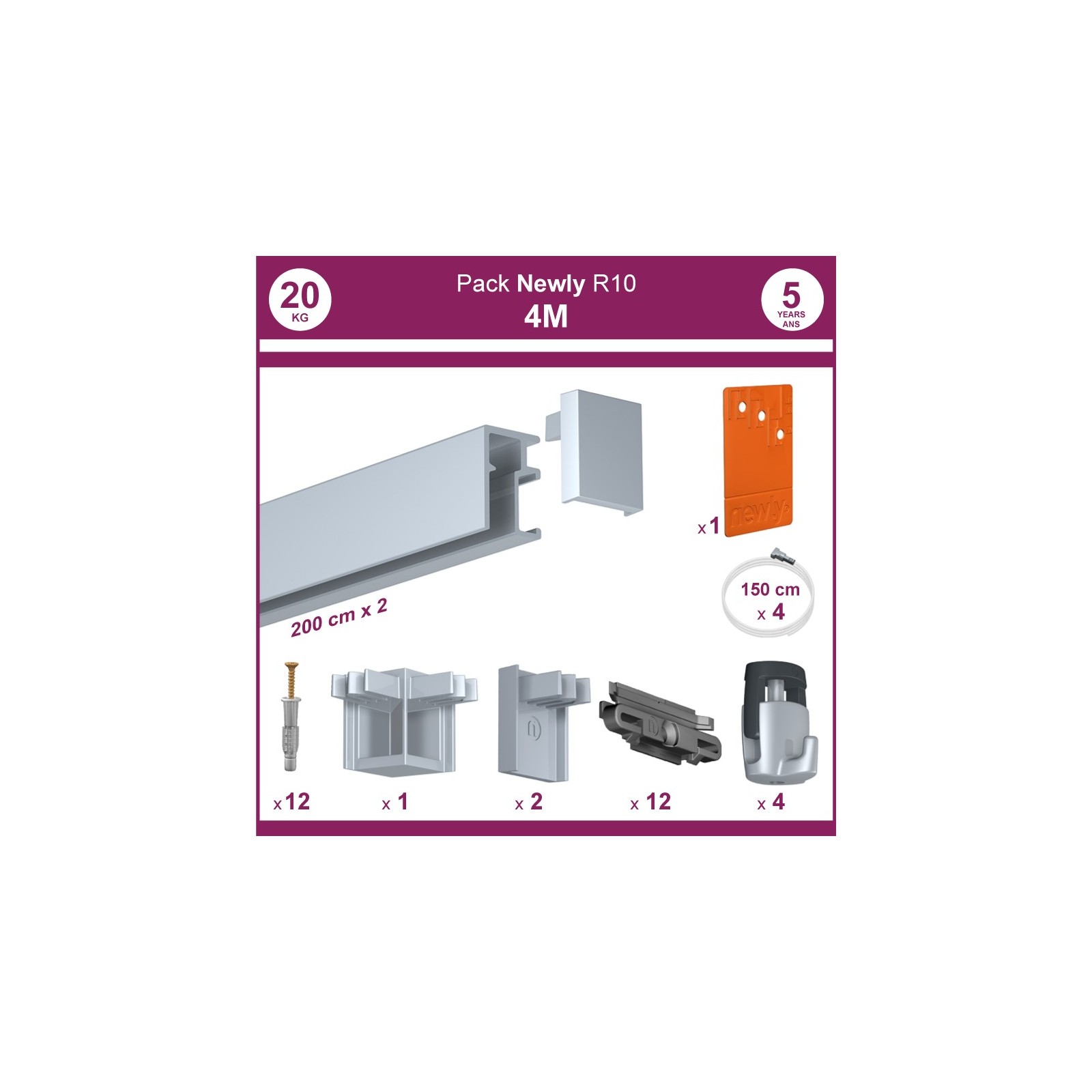 4 mètres Aluminium : Pack complet cimaise Newly R10