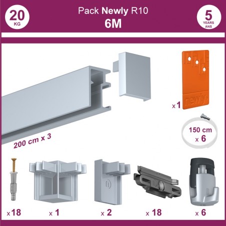 6 mètres Aluminium : Pack complet cimaise Newly R10