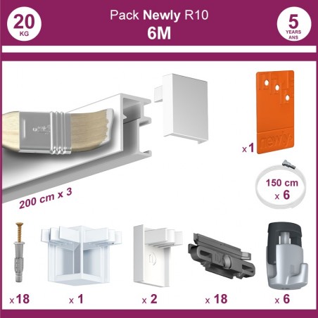 6 mètres Blanc mat : Pack complet cimaise Newly R10