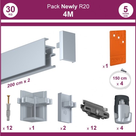 4 mètres Aluminium anodisé : Pack complet cimaise Newly R20