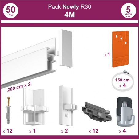 4 mètres Blanc mat : Pack complet cimaise Newly R30