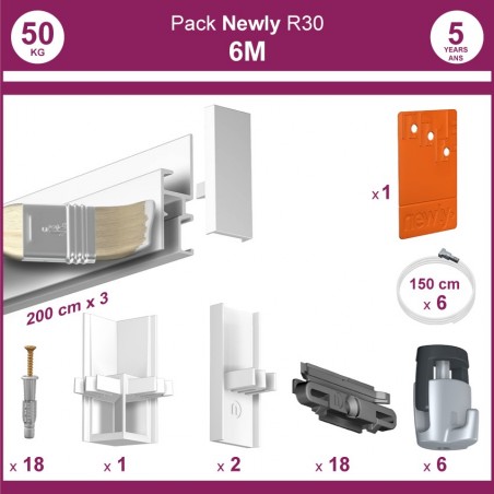 6 mètres Blanc mat : Pack complet cimaise Newly R30