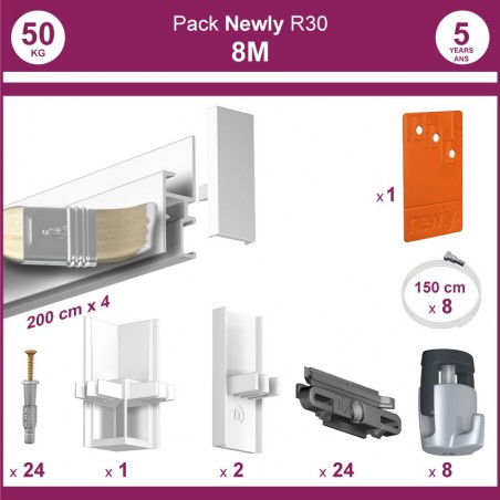 8 mètres Blanc mat : Pack complet cimaise Newly R30