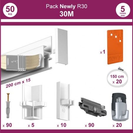 30 mètres Blanc mat : Pack complet cimaise Newly R30