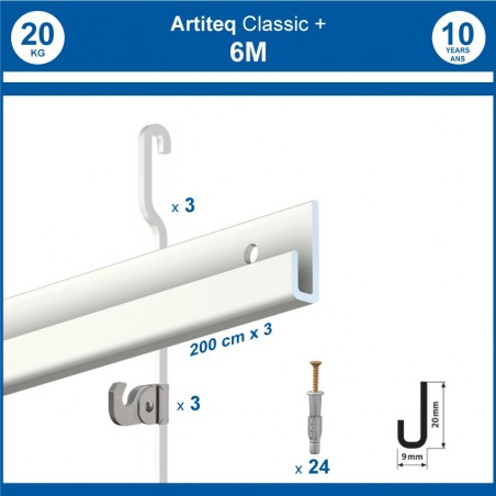 Pack 6 mètres cimaises Classic + Gallery couleur Blanc - Solution d'accrochage pour décoration murale lourde