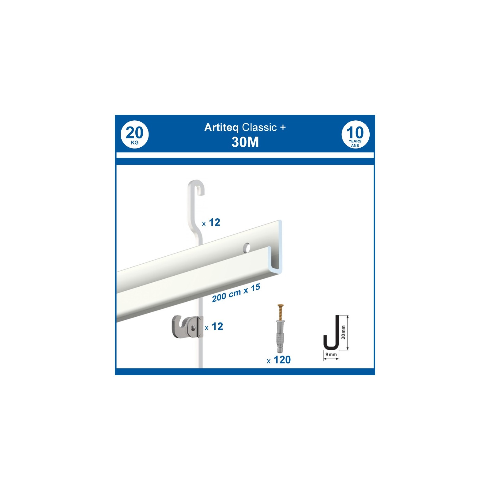 Pack 30 mètres cimaises Classic + Gallery couleur Blanc - Solution d'accrochage pour décoration murale lourde