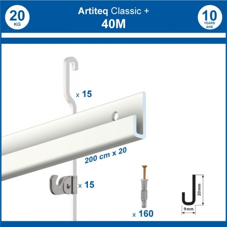 Pack 40 mètres cimaises Classic + Gallery couleur Blanc - Solution d'accrochage pour décoration murale lourde