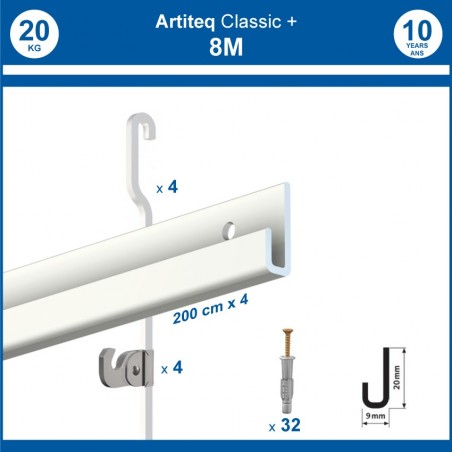 Pack 8 mètres cimaises Classic + Gallery couleur Blanc - Solution d'accrochage pour décoration murale lourde