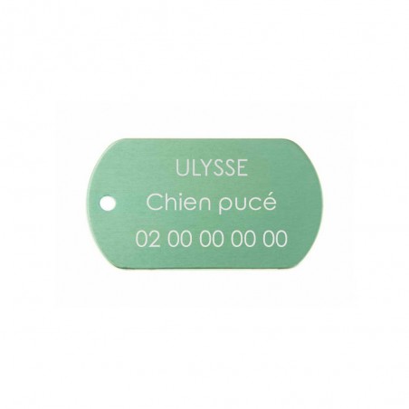 Médaille plaque militaire Verte pour chien chat personnalisée sur 1 à 3 lignes (50 mm x 30 mm)