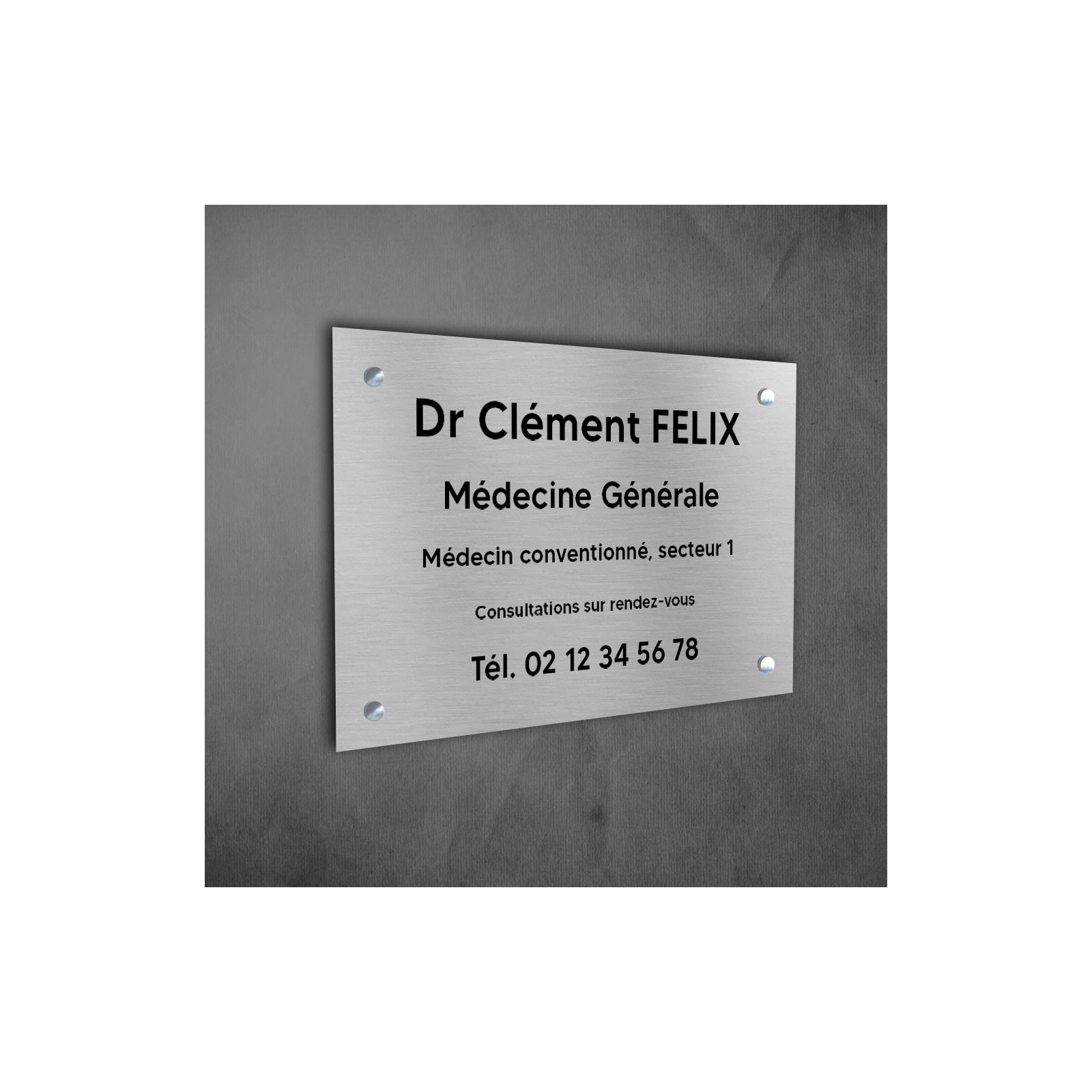 Plaque professionnelle personnalisée en PVC pour médecin - 1 à 5 lignes de texte - Format 30 x 20 cm