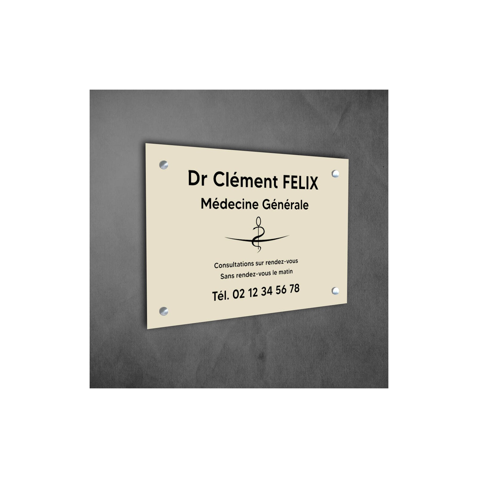 Plaque professionnelle personnalisée avec logo en PVC pour médecin - Format 30 cm x 20 cm