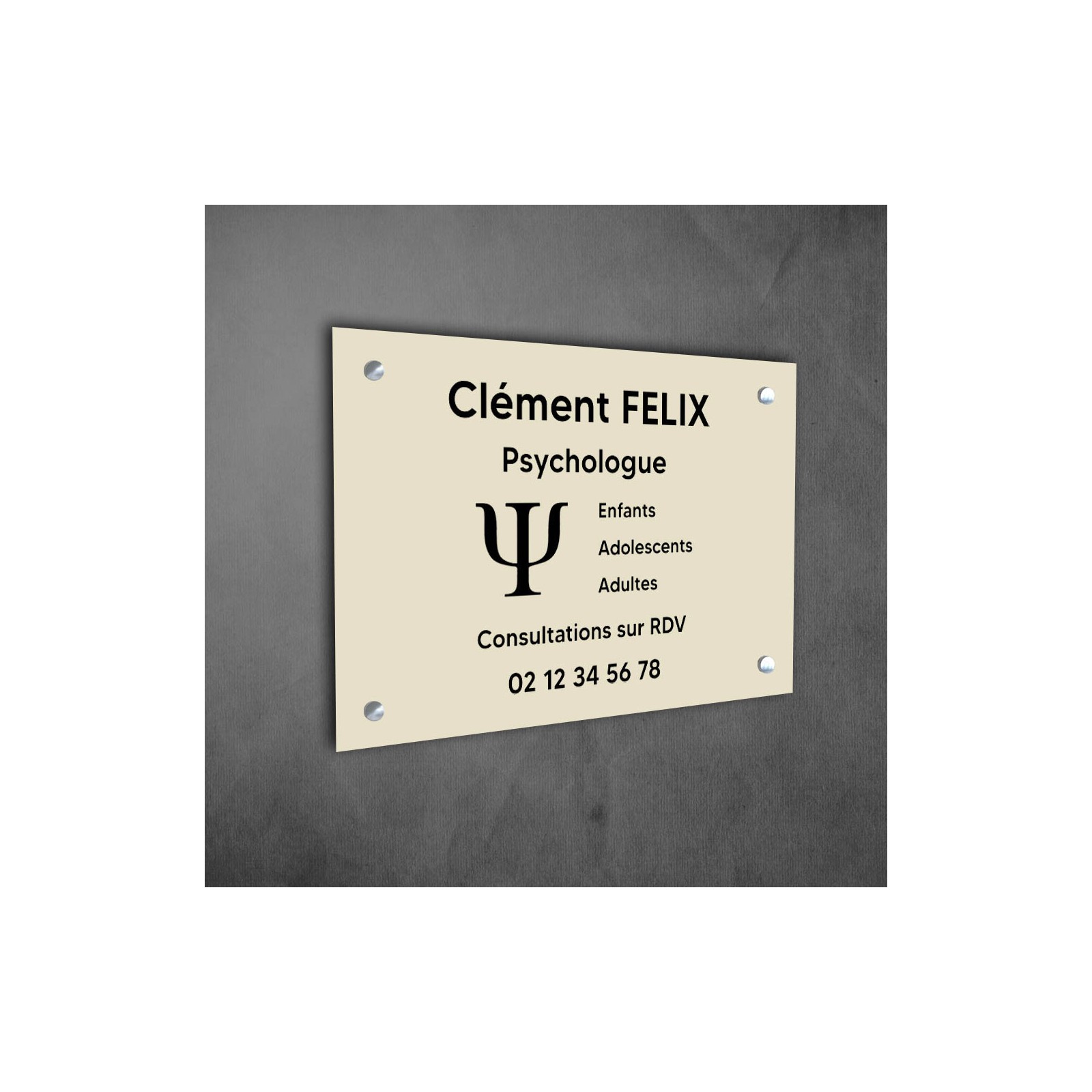 Plaque professionnelle personnalisée avec logo en PVC pour psychologue, sophrologue - 1 à 5 lignes de texte - 30 cm x 20 cm