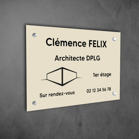 Plaque professionnelle personnalisée avec logo en PVC pour architecte, cabinet d'architecture - Format 30 cm x 20 cm