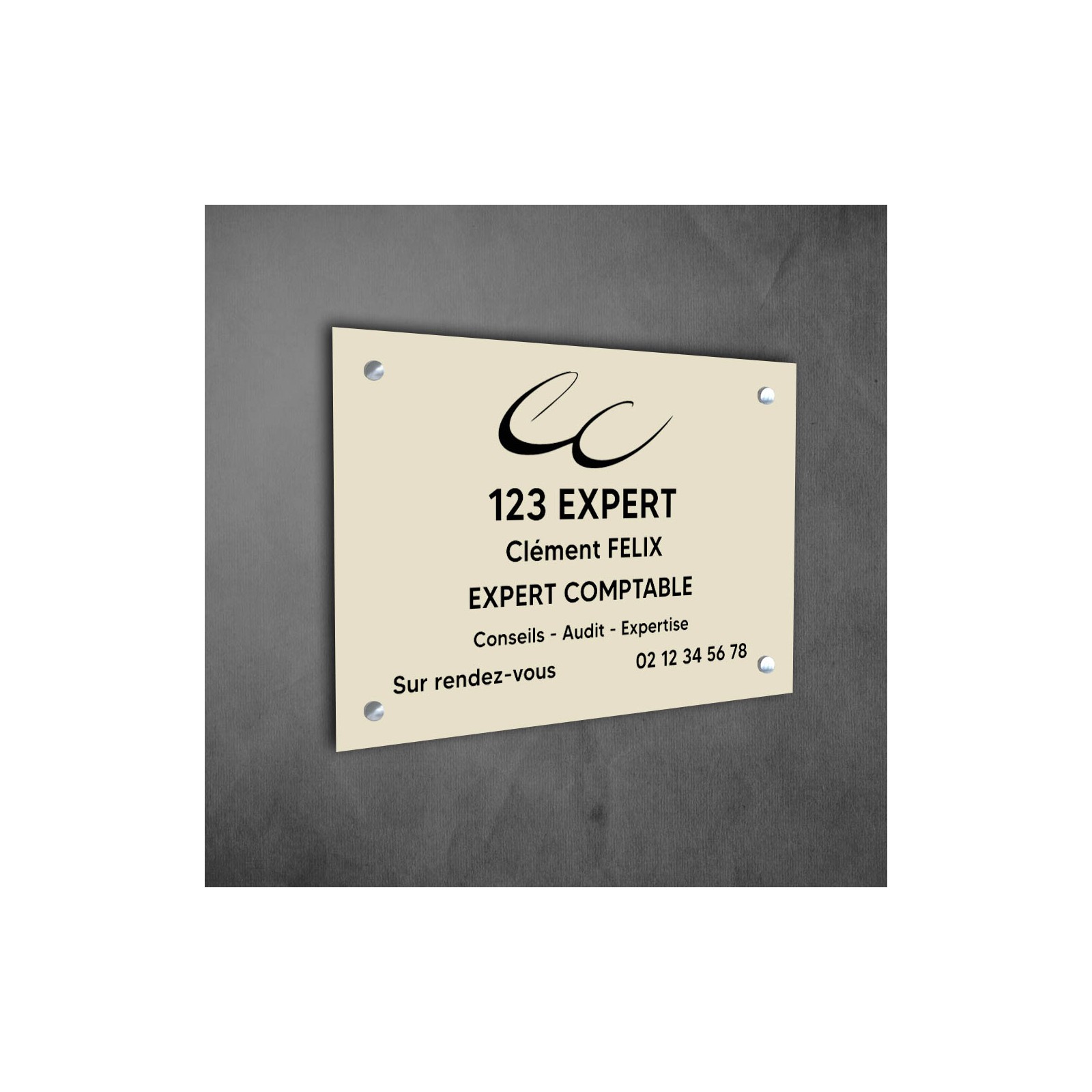 Plaque professionnelle personnalisée en PVC avec logo pour expert comptable - Format 30 cm x 20 cm