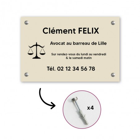 Plaque professionnelle personnalisée avec logo pour avocat, société d'avocats - Plaque PVC - Format 30 cm x 20 cm