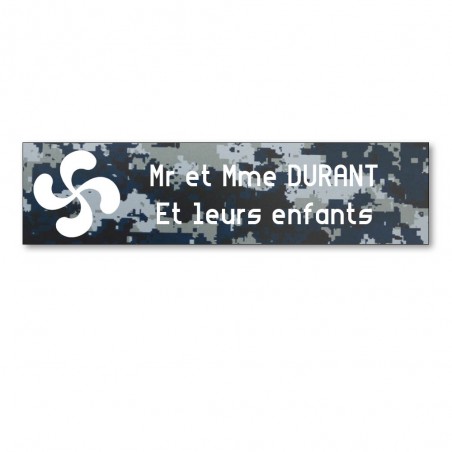 Plaque boite aux lettres format Decayeux CROIX BASQUE (100x25mm) Camo Bleu lettres blanches - 2 lignes