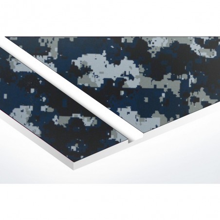 Plaque boite aux lettres format Decayeux CROIX BASQUE (100x25mm) Camo Bleu lettres blanches - 2 lignes