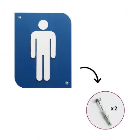 Pictogramme 3D Homme, plaque de porte 3D Homme en PVC couleur bleu / blanc - Signalétique de porte