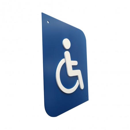 Pictogramme 3D PMR, plaque de porte 3D Handicap en PVC couleur bleu / blanc - Signalétique de porte