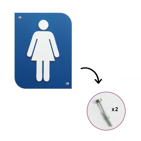 Pictogramme 3D Femme, plaque de porte 3D Femme en PVC couleur bleu / blanc - Signalétique de porte