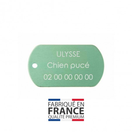 Médaille plaque militaire Verte pour chien chat personnalisée sur 1 à 3 lignes (50 mm x 30 mm)