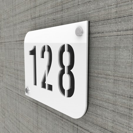 Design white street/house number plaque with customizable background - URBAN model