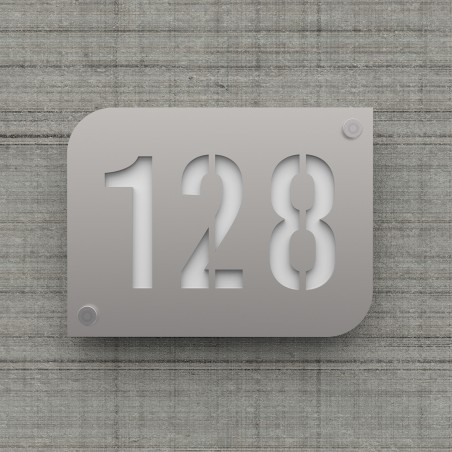 Shiny silver design street/house number plate with customizable background - URBAN model