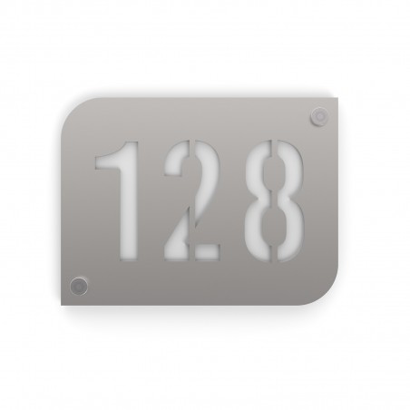 Shiny silver design street/house number plate with customizable background - URBAN model