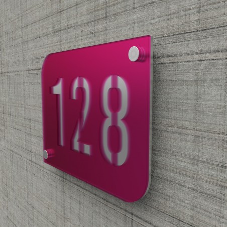 Plaque numéro de rue / maison violet design avec fond personnalisable - Modèle URBAN