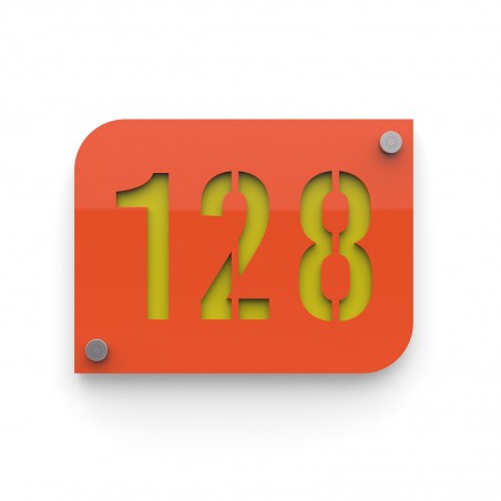 Designer orange street/house number plate with customizable background - URBAN model