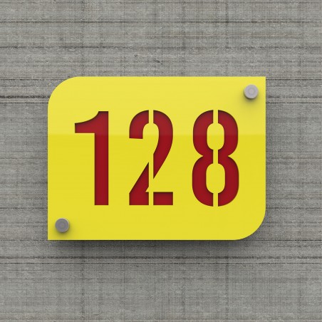 Designer yellow street/house number plate with customizable background - URBAN model