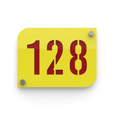 Designer yellow street/house number plate with customizable background - URBAN model