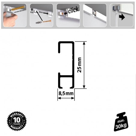 Pack Eco 1 mètre de cimaise Click Rail couleur Blanc (peut être peint) - Solution suspension cadres et tableaux