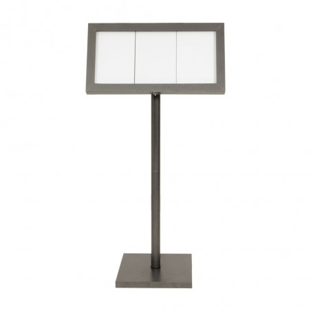 Porte-menu LED gris métallisé format 3 x A4 avec pied hauteur 135 cm - Présentoir menu hôtel restaurant