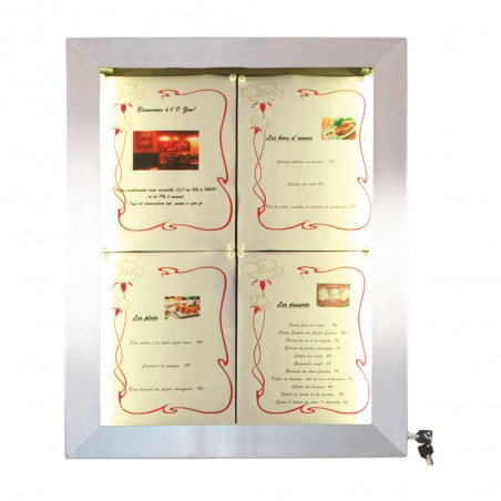 Porte-menu mural LED format 4 x A4 en Inox brossé