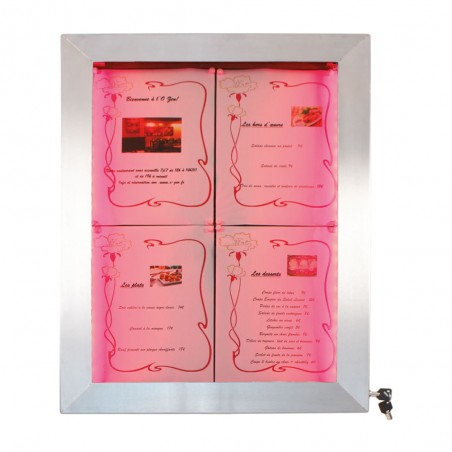 Porte-menu mural LED format 4 x A4 en Inox brossé