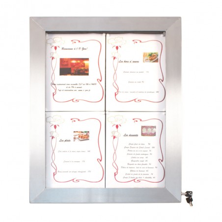 Porte-menu mural LED format 4 x A4 en Inox brossé