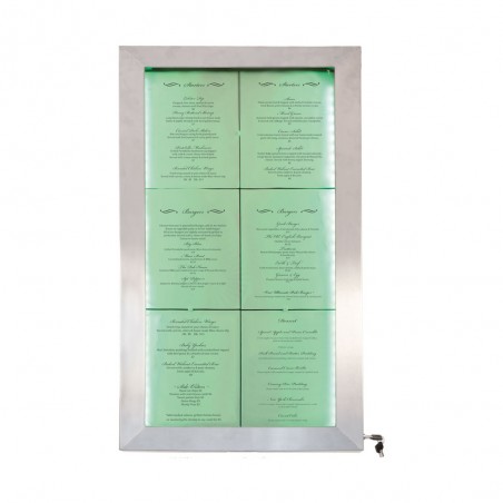 Porte-menu mural LED format 6 x A4 en Inox brossé