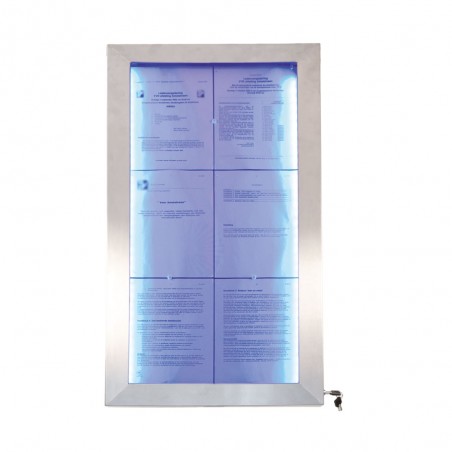 Porte-menu mural LED format 6 x A4 en Inox brossé