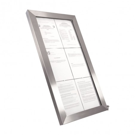 Porte-menu mural LED format 6 x A4 en Inox brossé