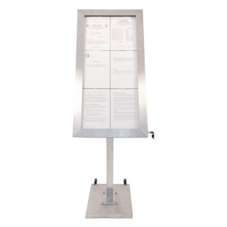 Porte-menu LED format 6 x A4 en Inox brossé avec pied (roulettes intégrées)