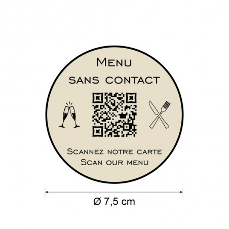 Menu sans contact personnalisé format rond QR Code - Présentation menu hôtel restaurant sans contact - Couleur beige