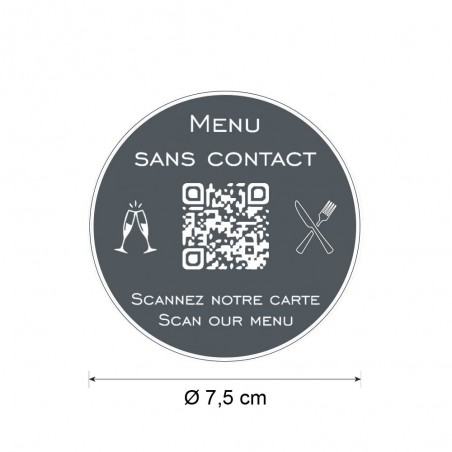 Menu sans contact personnalisé format rond QR Code - Présentation menu hôtel restaurant sans contact - Couleur gris