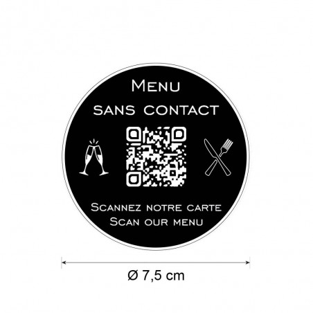 Menu sans contact personnalisé format rond QR Code - Présentation menu hôtel restaurant sans contact - Couleur noir