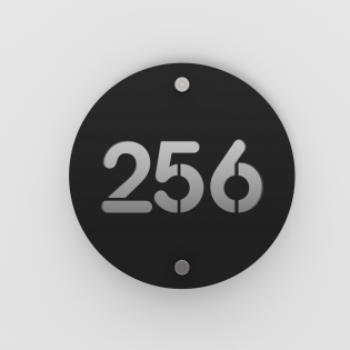 Matte black street/house number with customizable background - Round model - Round number diameter 20 cm