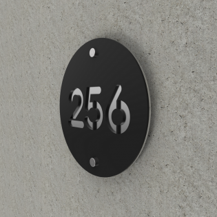 Matte black street/house number with customizable background - Round model - Round number diameter 20 cm